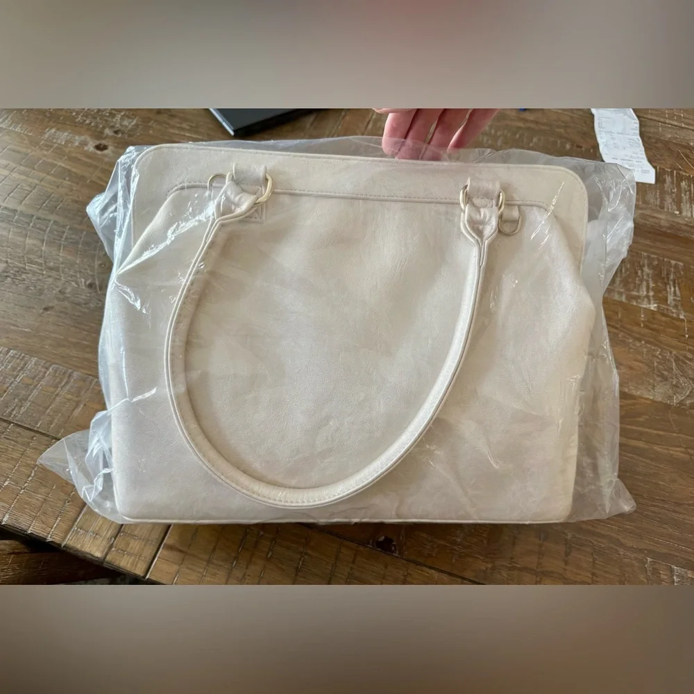 NEW Lena by Cassandra Metallic Cream Diaper Bag with changing pad